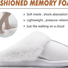 KuaiLu Womens Fluff Dual Memory Foam Slippers Ladies Cozy Arch Support Warm Scuff Slippers Slip on Comfy Winter House Shoes with Non-Slip Indoor Outdoor Hard Sole
