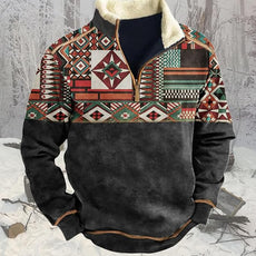 Western Sweatshirts for Men Aztec Cowboy Vintage Graphic Fleece Hoodie Mens Quarter Zip Pullover Country Jacket