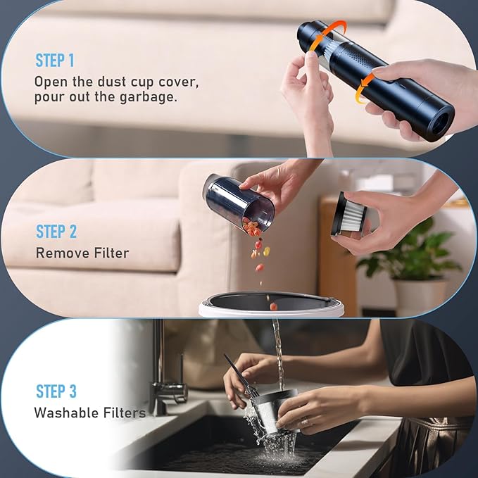 Cordless Car Vacuum,4-in-1 Portable Mini Handheld Vac,2 Suction Modes,16kpa Suction Power Blowing & Inflating 2 Modes,Vacuum for Car,Home,Pet Hair,Office, Desk,Keyboards (Black)