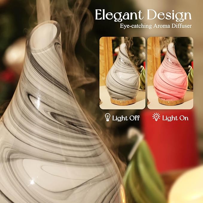 Porseme 280ml Essential Oil Diffuser Glass Color Changing Aroma Air Diffusers Aromatherapy Ultrasonic Cool Mist Humidifier 7 Running Hours Waterless Auto-Off for Sleeping, Yoga, Office, Spa (Ink)