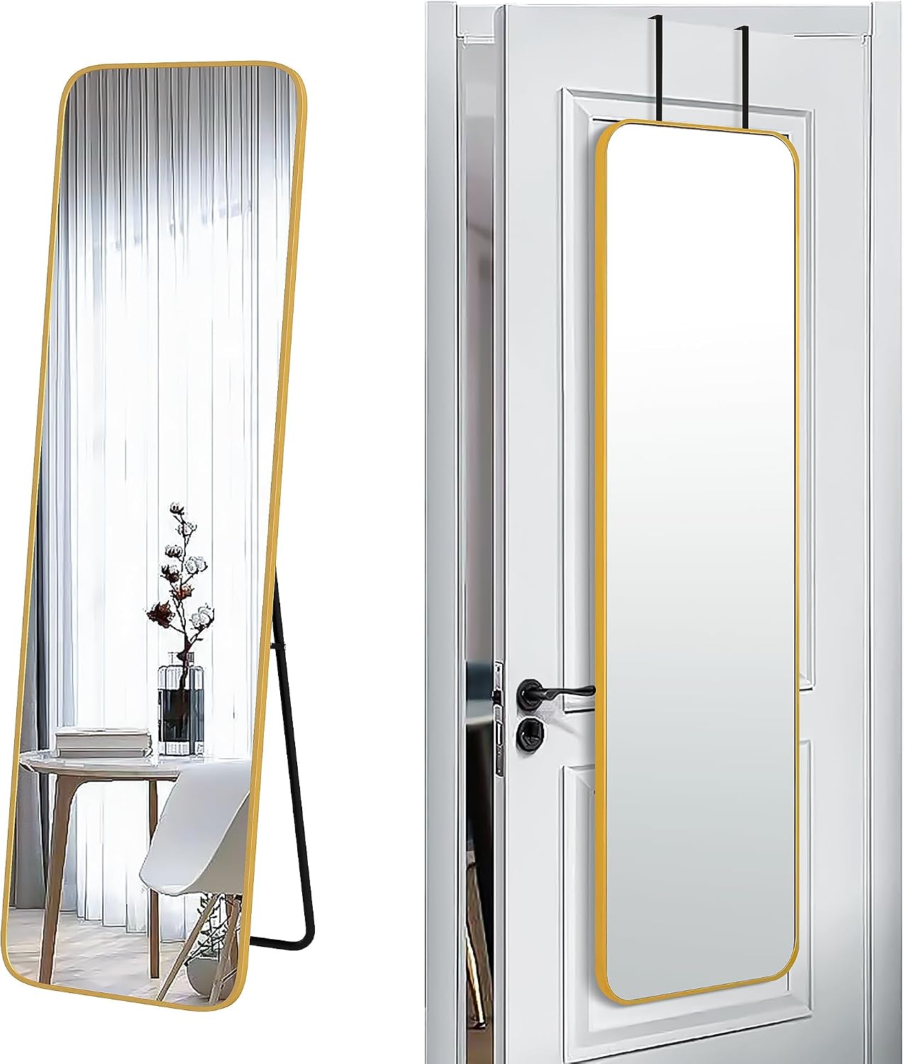 SCWF-GZ 47x14 Mirror Rectangle Full Body Length Door Hanging Wall Mounted Metal Aluminum Alloy Frame Dressing Make-up Mirrors for Entryway Bedroom Bathroom Living Room 47 14 inch Black