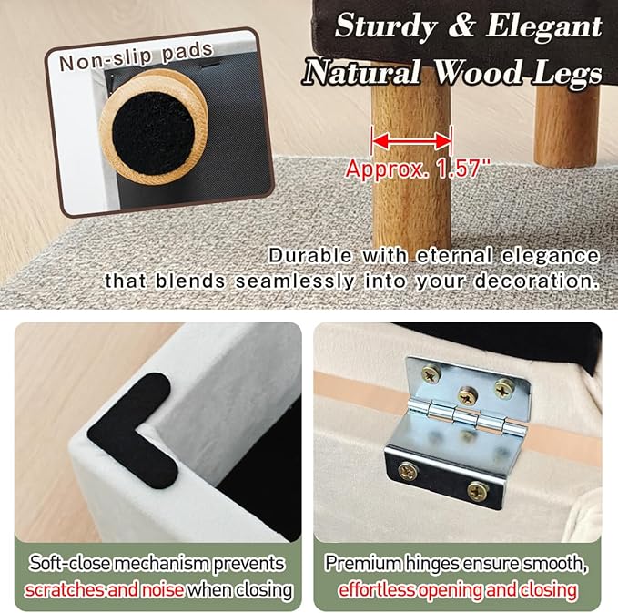 lumizone Small Ottoman with Storage Footstool Compact Foot Rest Stool for Living Room Under-Desk Entryway or Bedroom 10.63" Low-Height Storage Ottoman Cube Lightweight & Stylish (Beige)