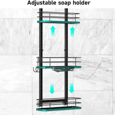 Shower Caddy Hanging (Black), Adjustable Anti-Swing-Over The Shower Head Caddy, 3 Tier Height Bathroom Storage Organizer, Bathroom Shelves Basket Rack, Shower Caddies Rack with Adjustable Soap Basket