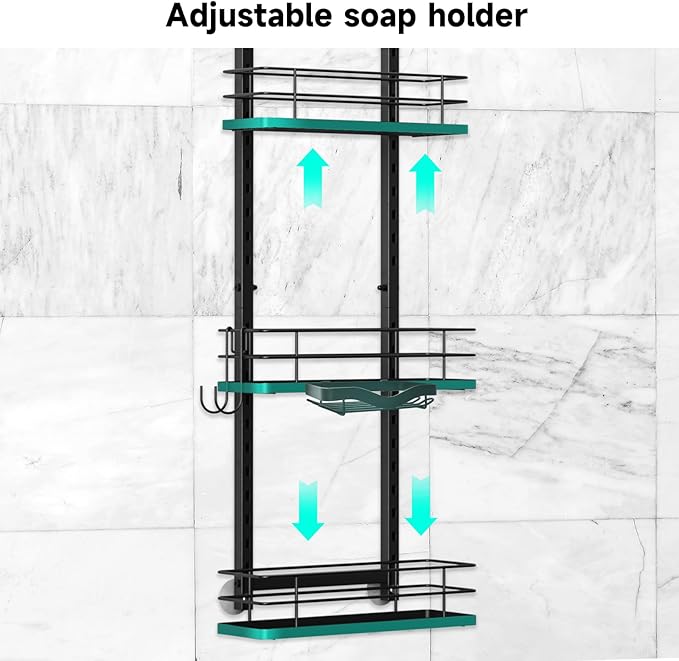 Shower Caddy Hanging (Black), Adjustable Anti-Swing-Over The Shower Head Caddy, 3 Tier Height Bathroom Storage Organizer, Bathroom Shelves Basket Rack, Shower Caddies Rack with Adjustable Soap Basket