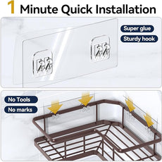 YASONIC Shower Caddy Corner, 3-Pack Adhesive Rustproof Stainless Steel Shower Shelves with Soap Holder, No Drilling Shower Organizer Corner for Dorm, Renters Bathroom, Bronze