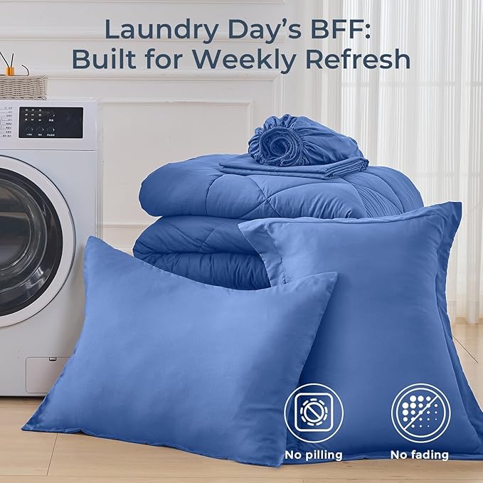 HEVUMYI Royal Blue Twin Comforter Set - 5-Piece All Season Bed in a Bag Twin, Ultra Soft Bedding Set with Comforter, Flat Sheet, Fitted Sheet, Pillowcases, Pillow Shams