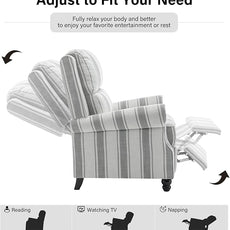 Recliner Chair, Modern Pushback Armchair with Adjustable Backrest & Footrest for Bedroom, Living Room (Grey Stripe,Set of 2)