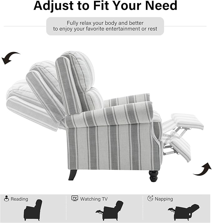 Recliner Chair, Modern Pushback Armchair with Adjustable Backrest & Footrest for Bedroom, Living Room (Grey Stripe,Set of 2)
