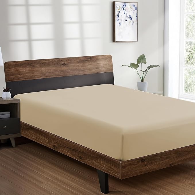 FreshCulture California King Fitted Sheet Only - Hotel Quality Fitted Sheet - Ultra Soft & Breathable - Brushed Microfiber - Deep Pocket - Cooling Fitted Sheets for Cal King Size Bed (Beige)