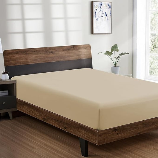 FreshCulture California King Fitted Sheet Only - Hotel Quality Fitted Sheet - Ultra Soft & Breathable - Brushed Microfiber - Deep Pocket - Cooling Fitted Sheets for Cal King Size Bed (Beige)