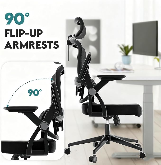 Ergonomic Office Chair - 400LB Comfy Desk Chairs with Adjustable Headrest and Lumbar Back Support, Mesh Computer Chairs with Wheels and Arms for Home Office, Study (218Black-With Headrest-New)