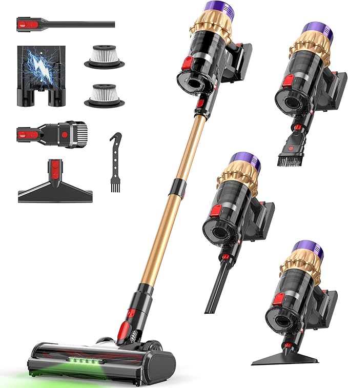 Cordless Vacuum Cleaner, 650W 50KPA 70Mins, Upgraded Vacuum Cleaners for Home, Self-Standing Stick Vacuum with Anti-Tangle Brush, LED Touch Screen for Hardwood/Carpet/Pet Hair/Car