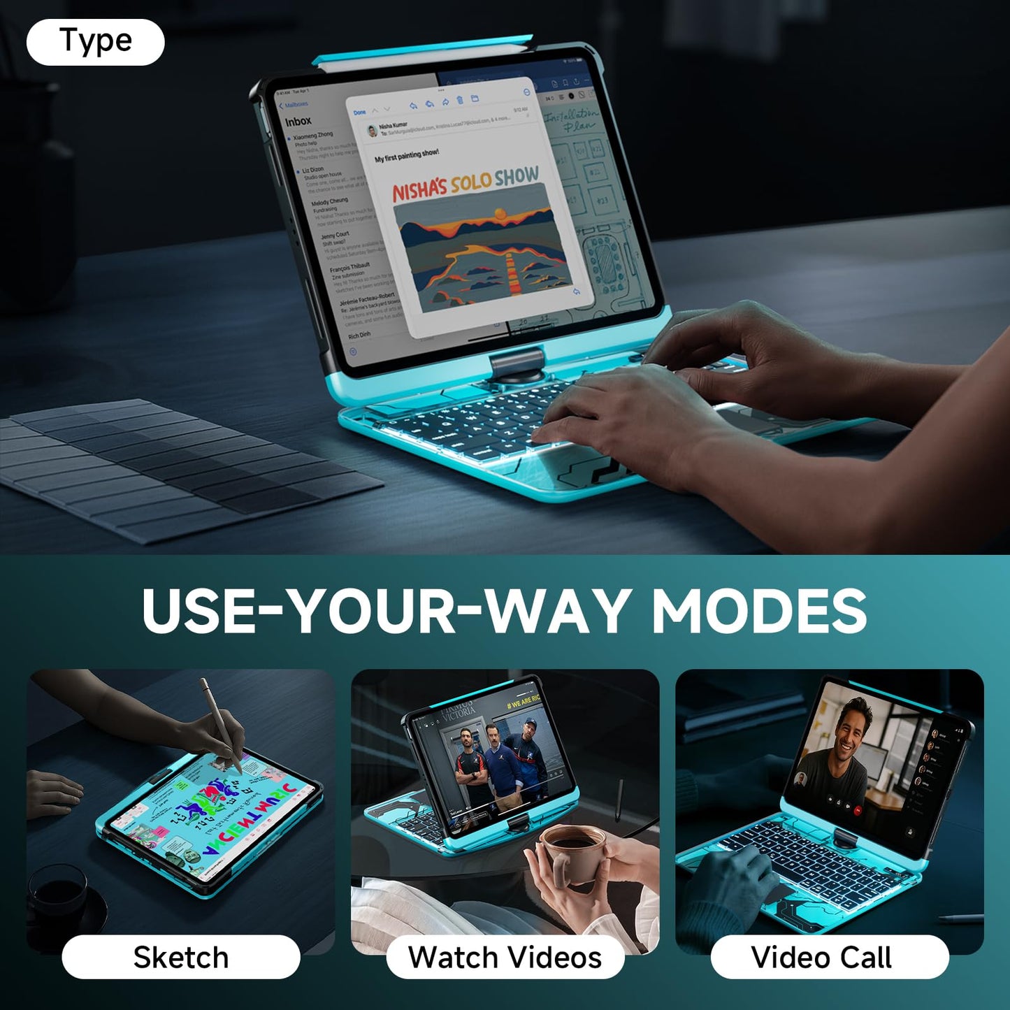 Transparent Keyboard Case for iPad 11” (10th & 11th Gen) – 360° Rotating, Backlit, Trackpad