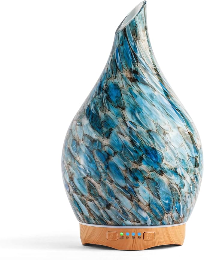 Porseme 280ml Essential Oil Diffuser Glass Color Changing Aroma Air Diffusers Aromatherapy Ultrasonic Cool Mist Humidifier 7 Running Hours Waterless Auto-Off for Sleeping Yoga Office Spa (Light Blue)