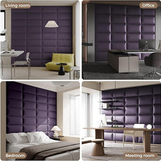 Purple Faux Leather Headboard for Queen Bed - 12-Panel Wall-Mount or Freestanding Design, 24x12-Inch Peel & Stick Upholstered Panels