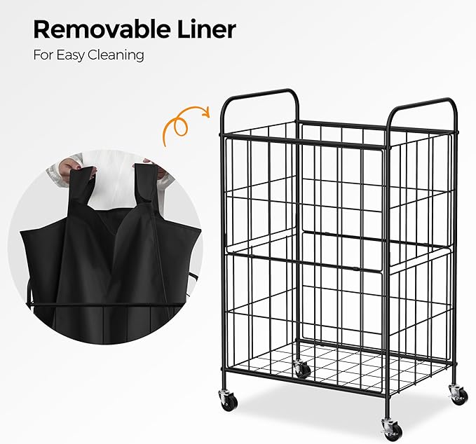 Laundry Hamper with Wheels, 90L Laundry Basket with Handle, Laundry Sorter with Removable Liner Bag