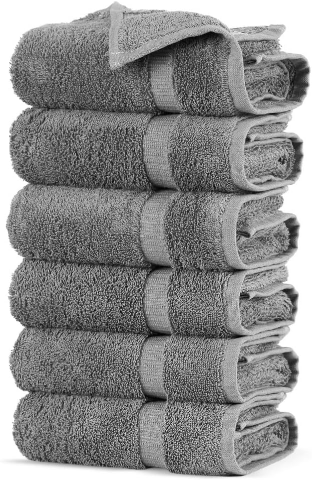Towel Bazaar Premium Cotton Super Soft and Absorbent Turkish Towels (6-Piece Hand Towels, Gray)