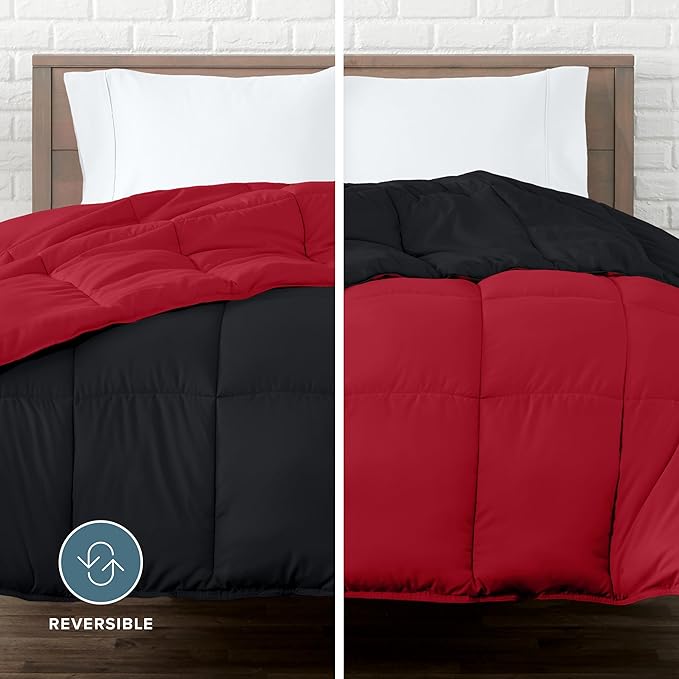 Bare Home Full Comforter - Reversible Colors - Goose Down Alternative - Ultra-Soft - Premium 1800 Series - All Season Warmth - Bedding Comforter (Full, Black/Red)