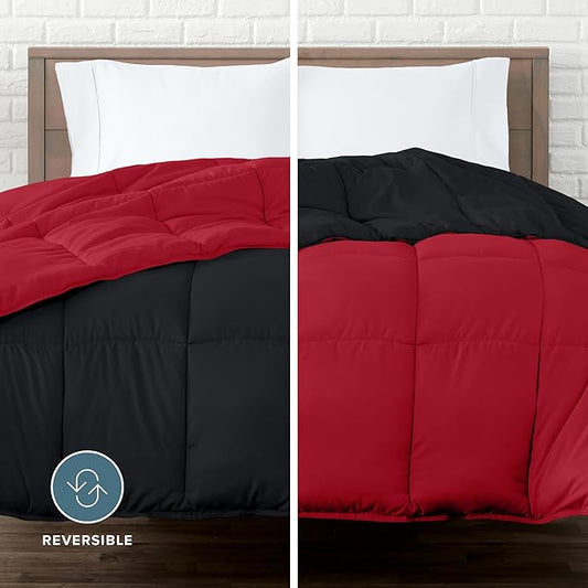 Bare Home Oversized Queen Comforter - Reversible Colors - Goose Down Alternative - Ultra-Soft - Premium 1800 Series - All Season Warmth - Bedding Comforter (Oversized Queen, Black/Red)
