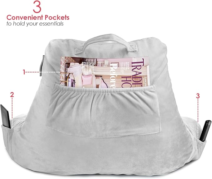 Nestl Reading Pillow for Kids & Teens with Shredded Memory Foam, Backrest Pillows for Reading, Watching, and Gaming, Use on The Couch, Bed, or Floor, Adjustable Support with Washable Cover Light Grey