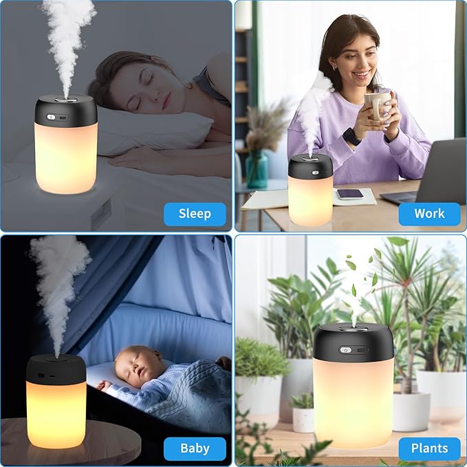 SZO Night Lights Humidifiers For Bedroom, USB Rechargeable, LED Lights For Bedroom,4 Mode Portable Night Lights Humidifier Fit For Various Scenarios,<28dB, Auto Shut-off, Ideal For Home Travel Plants