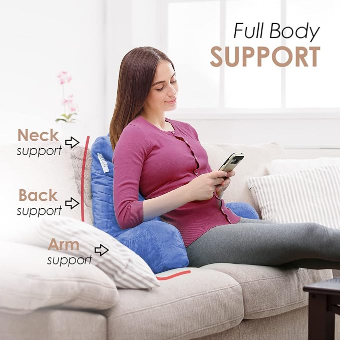 Nestl Reading Pillow with Shredded Memory Foam, Designed for Sitting Up in Bed and Couch, Back and Arms Adjustable Support for Adult & Teens Backrest Pillows for Reading, with Washable Cover Calm Blue