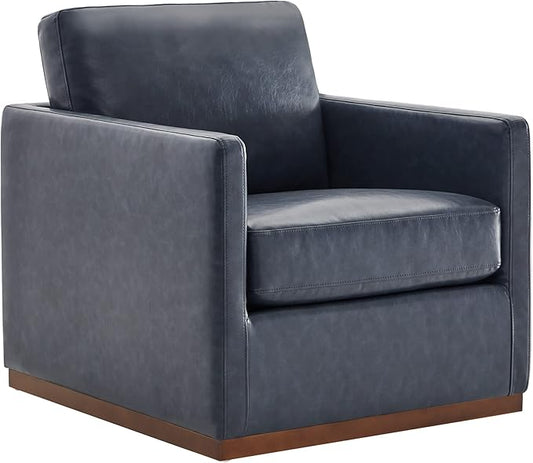 CHITA Swivel Accent Chair, Faux Leather FSC Certified Mid Century Modern Arm Chair for Living Room and Bedroom, Fully Assembled, Navy Blue