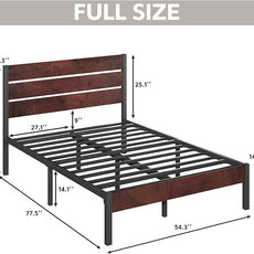 Full Bed Frame with Headboard and Footboard, with Under Bed Storage, All-Metal Support System, No Box Spring Needed, Easy Assembly, Red Brown
