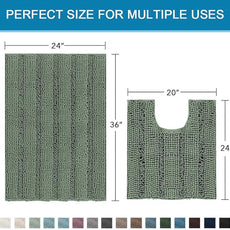 H.VERSAILTEX Bathroom Rugs Bath Rug Set 2 Piece Bathroom Contour Rug Toilet Mat Non Slip Contour Bath Rug Ultra Thick Water Absorbent Striped Bath Mats Washable(36