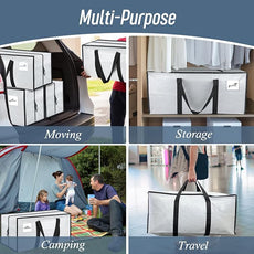 6 Pack Extra Heavy Duty Large Moving Bags with Strong Zipper & Comfortable Handles, Sturdy & Durable Clothes Storage Bags Totes Bins, Packing Moving Boxes for College Supplies, White
