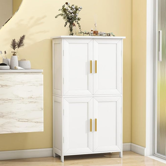 Bathroom Storage Floor Cabinet Freestanding Organizer with Adjustable Shelves for Bathroom Laundry Room,4 Doors