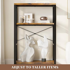 4-Tier Adjustable Heavy Duty Bookshelf, Industrial Wooden Open Storage Rack with Black Metal Frame, Vintage Bookcase with Lock Wall Design, Rustic Brown