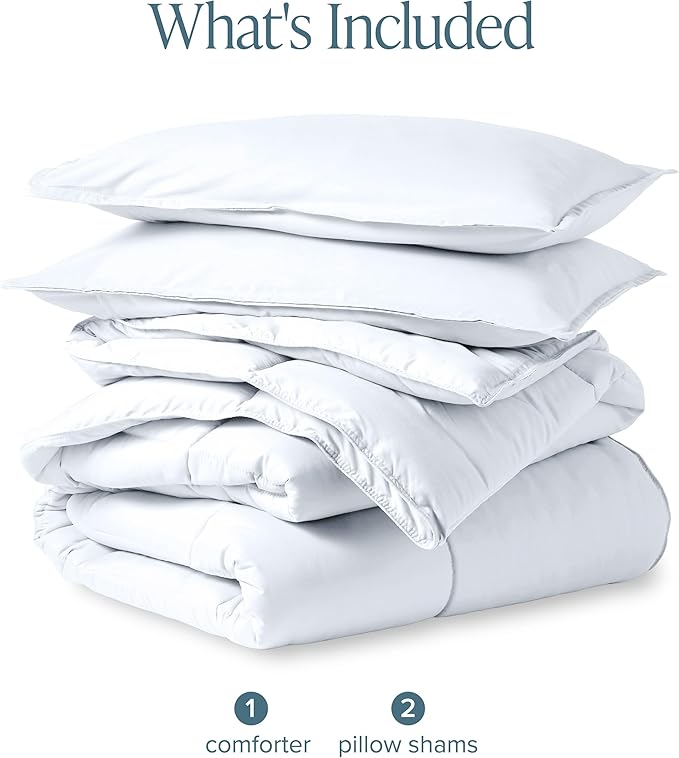 Bare Home Comforter Set - Full Size - Ultra-Soft - Goose Down Alternative - Premium 1800 Series - All Season Warmth (Full, White)