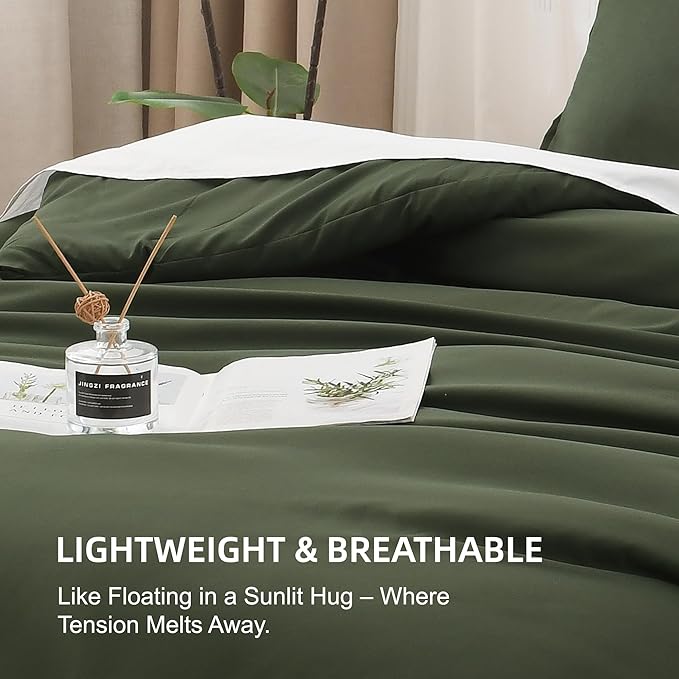 Litanika Comforter Set, Lightweight Solid Bedding Comforter Set, Fluffy Down Alternative Bed Set, Dark Olive Green, Full