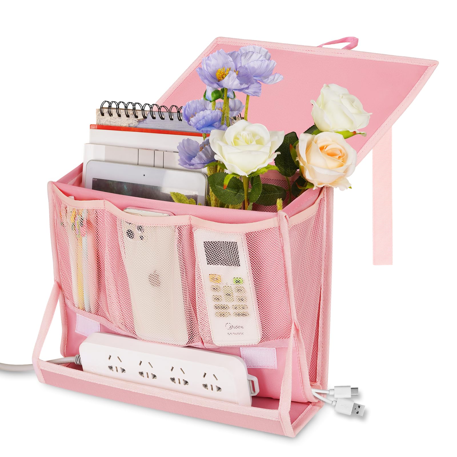 Bedside Caddy Bedside Storage Organizer Bedside Organizer with Power Strip Holder and 2 Adjustable Straps for Home Bunk Bed College Dorm Sofa (White) Dormly