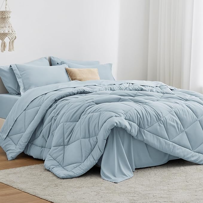 Love's cabin Twin XL Comforter Set Light Blue, 5 Pieces Twin XL Bed in a Bag, All Season Bedding Sets with 1 Comforter, 1 Flat Sheet, 1 Fitted Sheet, 1 Pillowcase and 1 Pillow Sham