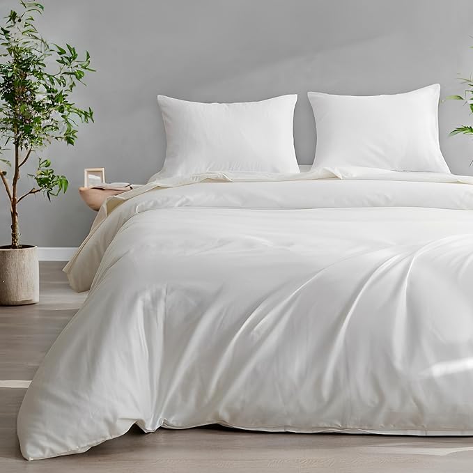 HeimenAogo King Size Tencel Cotton Duvet Cover - Silky Smooth Luxury Hotel Collection Bedding Set, 104x90 Inch Comforter Cover, Zipper Closure, Bright White