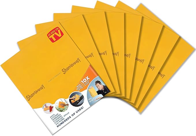 Original Shamwow - Super Absorbent Multi-Purpose Cleaning Shammy Chamois Towel Cloth - Holds 10X its Weight in Liquid - Machine Washable - Will Not Scratch (8 Pack, Orange)