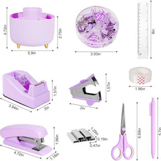 Desk Organizers and Accessories Set with 360-Degree Rotating Pen Holder, Tape Dispenser, Stapler, Staple Remover, 1000 Staples, Tape, Clips Set, Ruler, Scissor, Pen
