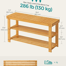 SONGMICS Shoe Rack Bench, 3-Tier Bamboo Shoe Storage Organizer, Entryway Bench, Holds Up to 286 lb, 11.3 x 35.4 x 17.8 Inches, for Entryway Bathroom Bedroom, Natural ULBS90N