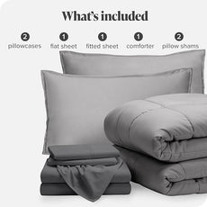 Bare Home Bed-in-A-Bag 7 Piece Comforter & Sheet Set - King - Goose Down Alternative - Ultra-Soft 1800 Premium Bedding Set (King, Light Grey/Grey)