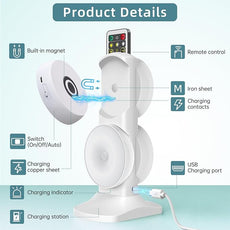 Motion Sensor Puck Step Lights with Charging Station, 3 Colors USB Rechargeable LED Closet Light, Dimmable Under Cabinet Lighting, Stick-on Lights (4 Pack)