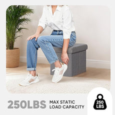 PINPLUS Storage Ottoman Cube Square Shaped Ottomans with Storage Foot Stool Footrest for Lving Room Boucle Ottoman Seat for Dorm Room,Faux Teddy Fur Grey,11.8