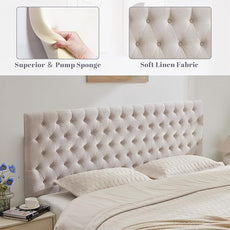 Kingfun Upholstered Queen Headboard Only, Premium Linen Button Tufted Headboards, Adjustable Solid Wood Head Board, Padded Headboard with Solid Wood Legs in Bedroom (Beige)