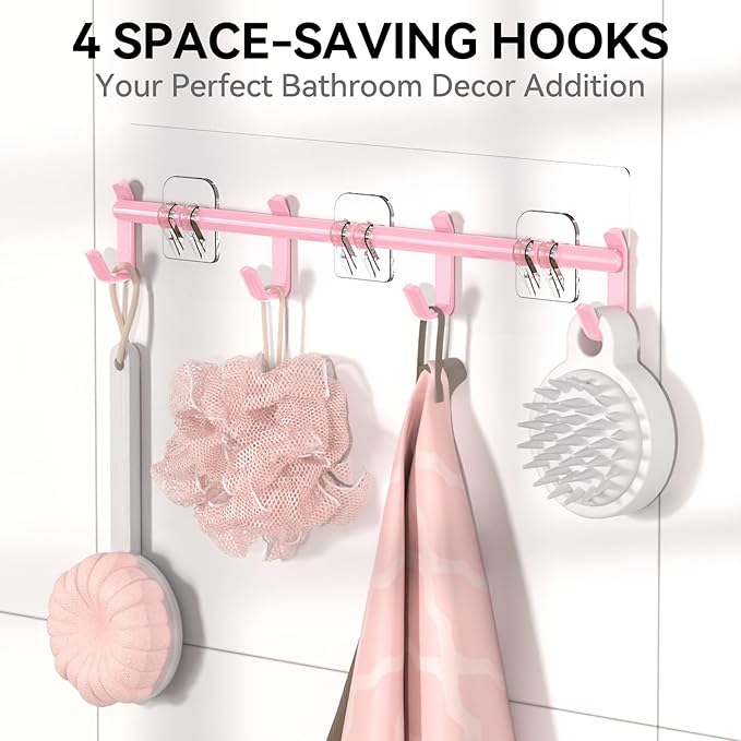 YASONIC Shower Caddy, 6 Pack Large Capacity Bath Organizer with Soap Holder and 12 Hooks, Rustproof Shower Shelves for Inside Shower, No Drilling&Sleek Bathroom Organizers and Storage Pink