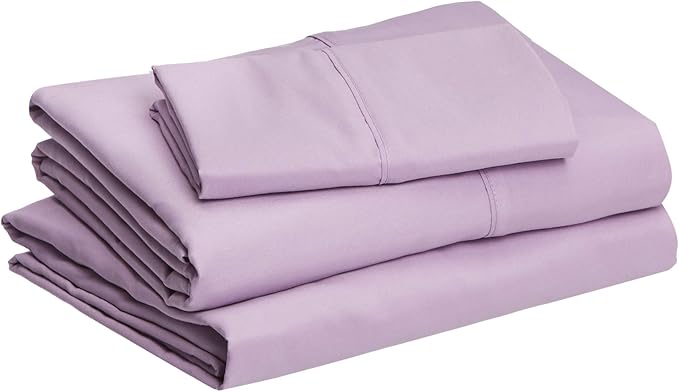 Amazon Basics Lightweight Super Soft Easy Care Wrinkle Free Microfiber 3 Piece Bed Sheet Set with 14-Inch Deep Pockets, Twin, Frosted Lavender, Solid, Kids, Men & Women Bedding (Pack of 4) AmazonBasics