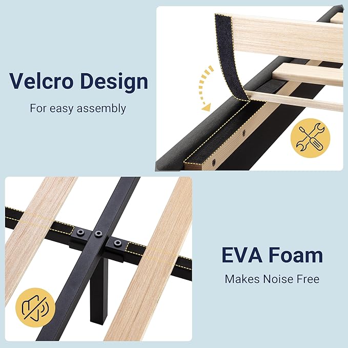 Allewie Twin Size Platform Bed Frame with Fabric Upholstered Headboard and Wooden Slats Support, Fully Upholstered Mattress Foundation/No Box Spring Needed/Easy Assembly, Dark Grey