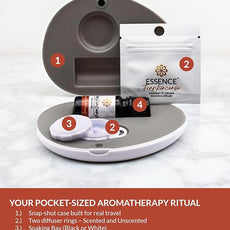 Essence Pearl Travel Case - Wearable Aromatherapy Kit with Nasal Diffuser Rings, Soaking Bay, and 5mL Essential Oil – Portable Wellness Gift Set for On?The?Go Self Care