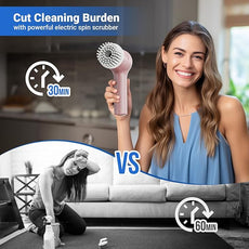 Electric Spin Scrubber, Cordless Shower Scrubber with Battery Level Display, 2 Speeds Electric Scrubber for Cleaning with 6 Replaceable Heads, Cleaning Brush for Bathroom/Sink/Window (Pink)