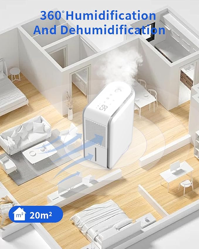 3 in 1 Dehumidifier, Humidifier & Air Filtration & aroma diffuser combo - 39Oz, Auto Humidity Control,Quiet, 27db，multifuctional colorful mist,for Bedroom/bathroom/home/basement/RV(350 sq.ft)
